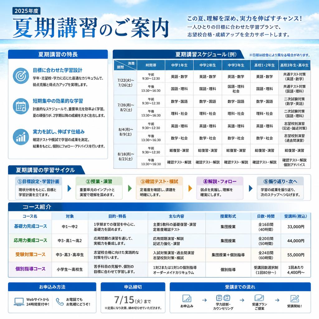 夏期講習のスケジュール
