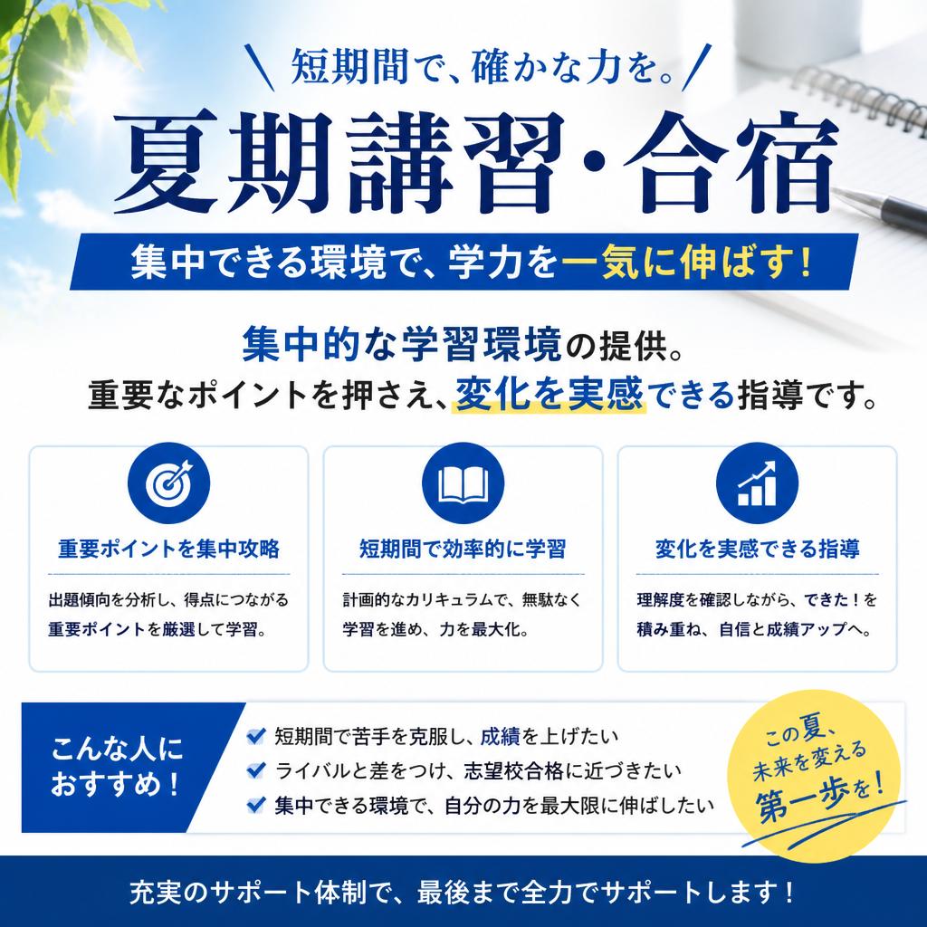 短期集中講座で学力一気にアップ！