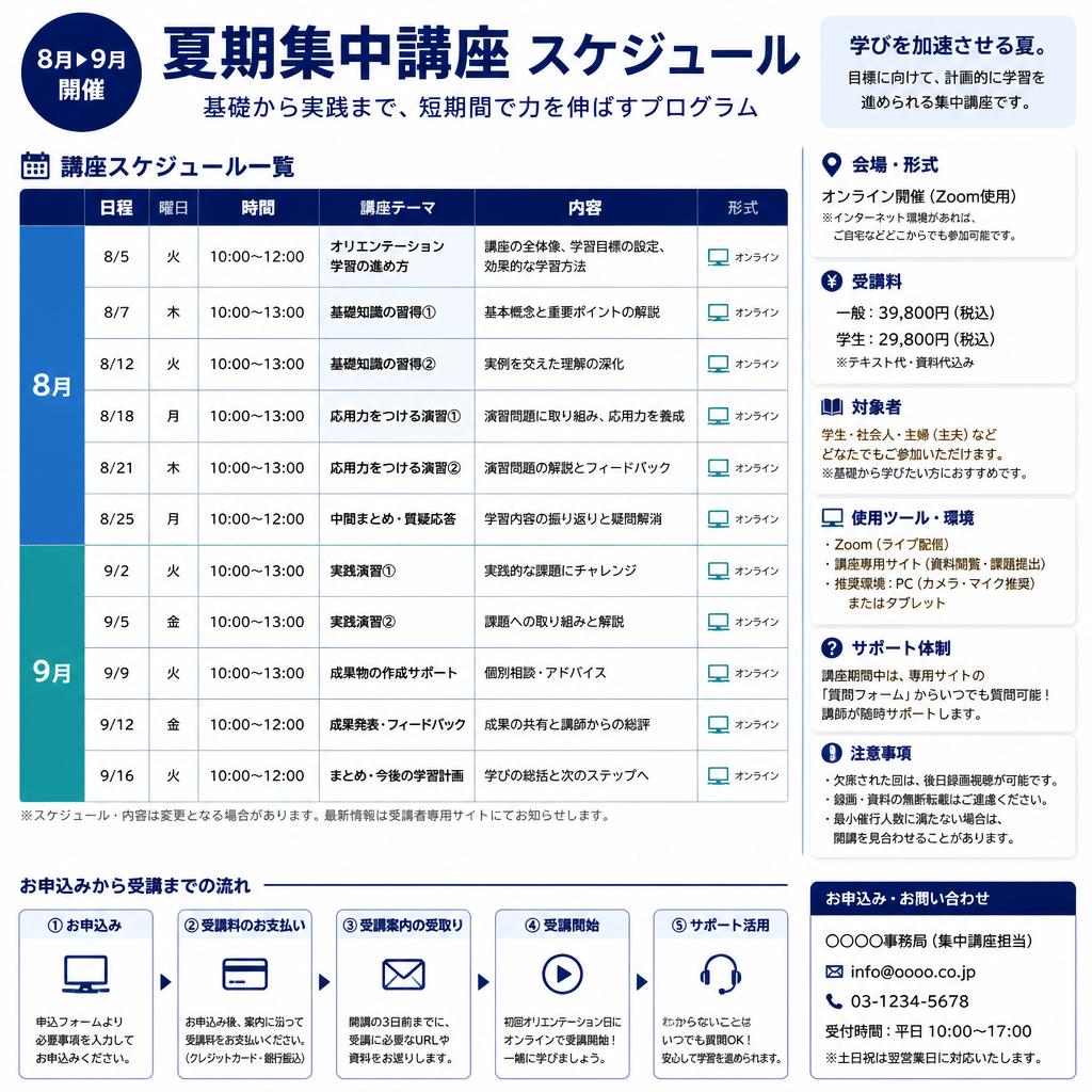 集中講座のスケジュール